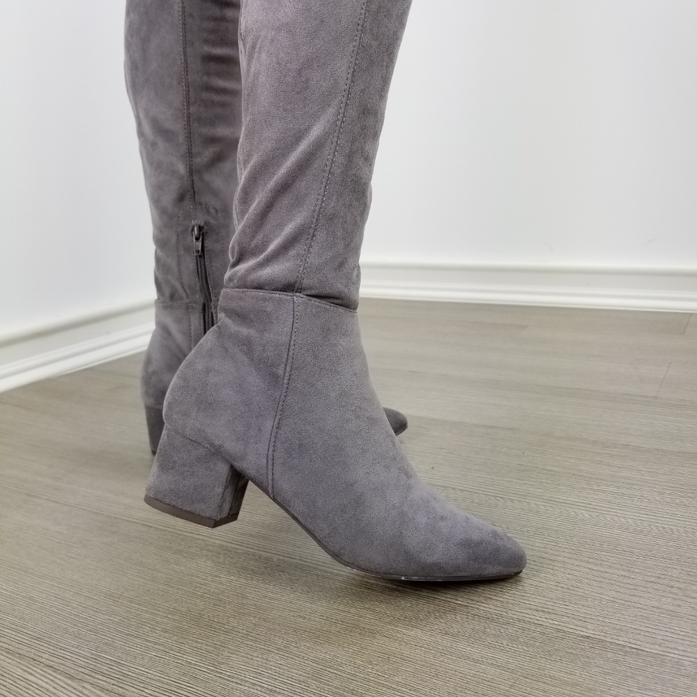 Pointy toe over the knee gray boots Faux Suede - Picture 8 of 8